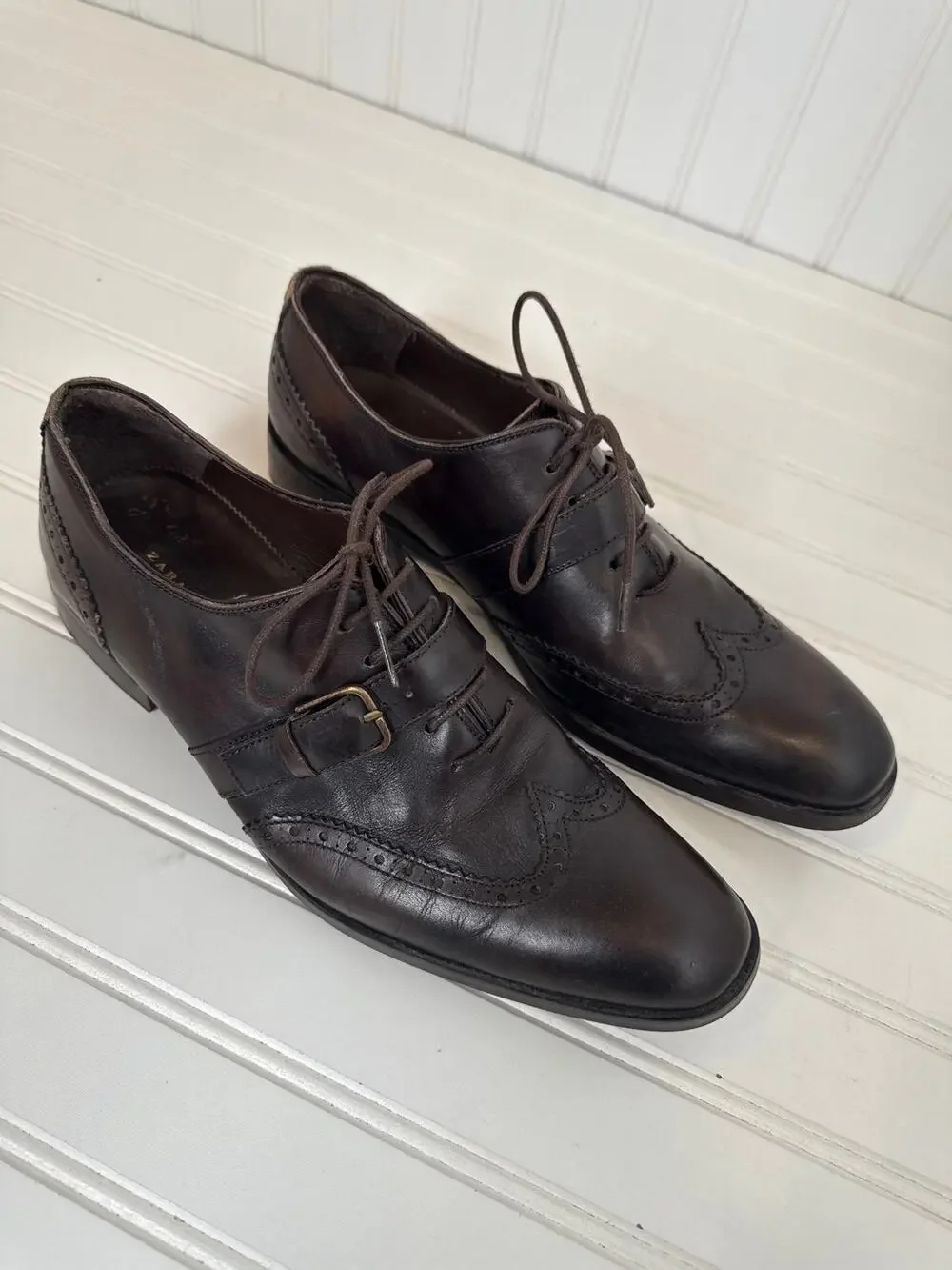 Zara Man Brown Leather Buckle Oxford Shoes Classic Workwear Office Size EU42 11